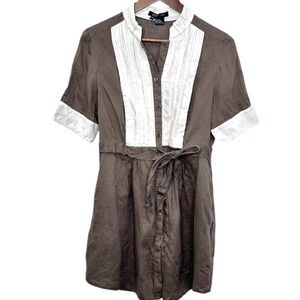 Etcetera 100% Linen‎ Shirtdress Belted Tunic Size 8 Lagenlook Minimalist Classic